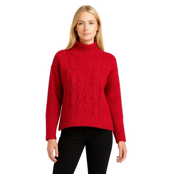 NWT White House Black Market Cable Front Mock Neck Sweater Radiant Red XL #WHBM7